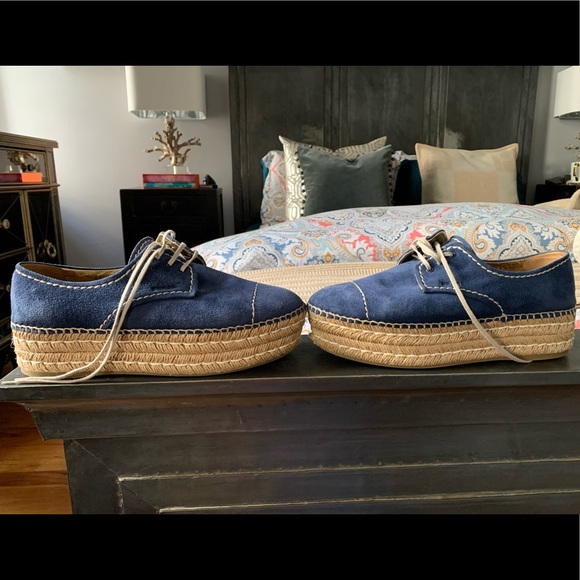 Royal blue suede lace up Prada espadrille platforms flatform 40 1/2 - Picture 5 of 10